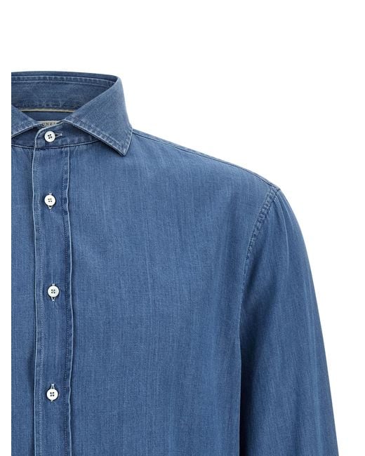 Brunello Cucinelli Blue Cotton Blouse for men