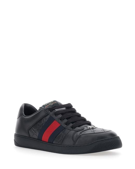 Gucci Blue Low-Top Sneaker Screener Leather Lambskin Trainers for men