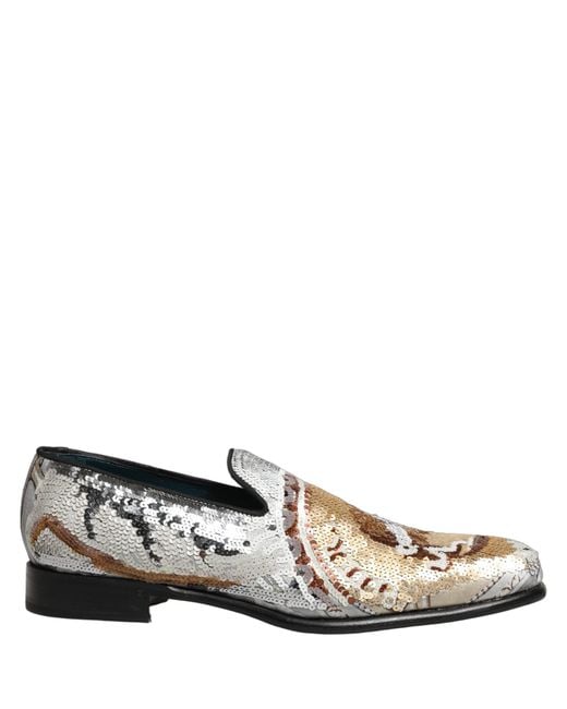 Dolce & Gabbana White Sequined Slip On Loafers Shoes Leather for men