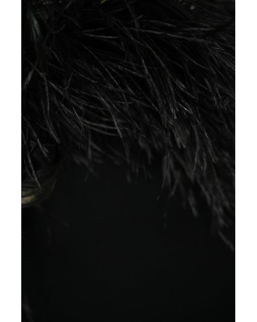 Max Mara Studio Black Eolo Dress In Silk And Wool With Feathers