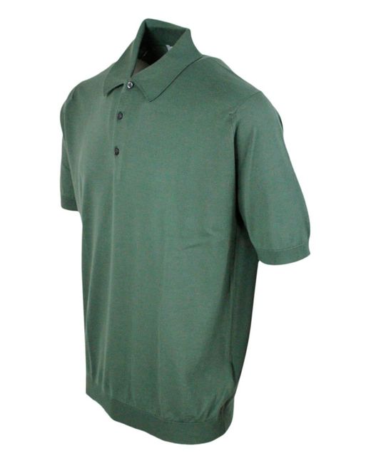 John Smedley Men's Green Short-Sleeved Polo Shirt