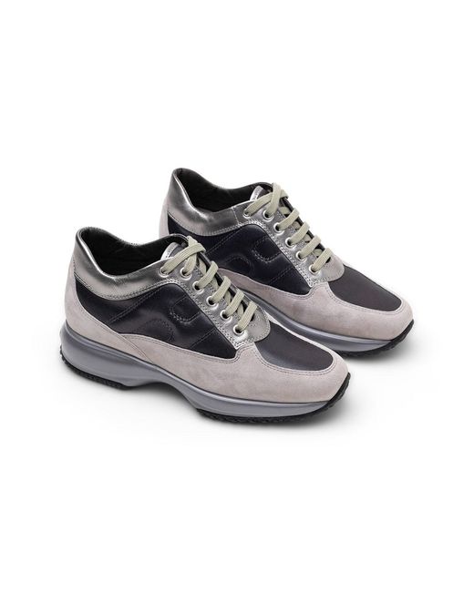 Hogan Black Interactive Allacciato Metallic-Panel Suede Sneakers
