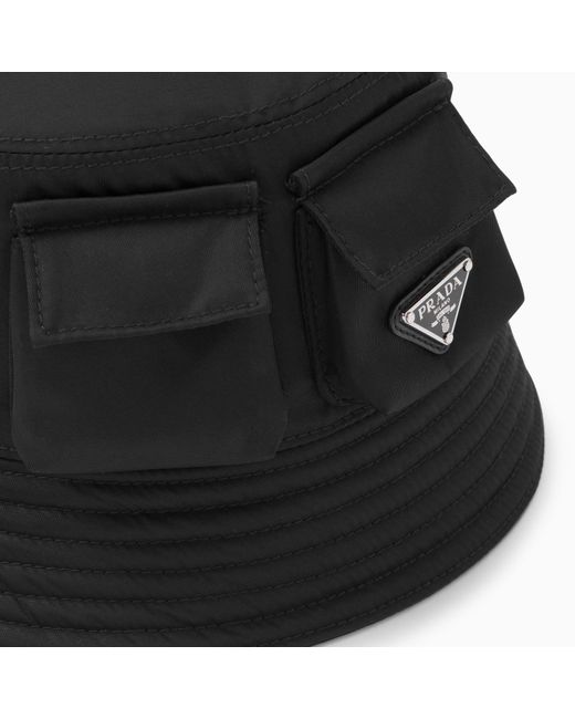 Prada Black Re-Nylon Bucket Hat With Pockets for men