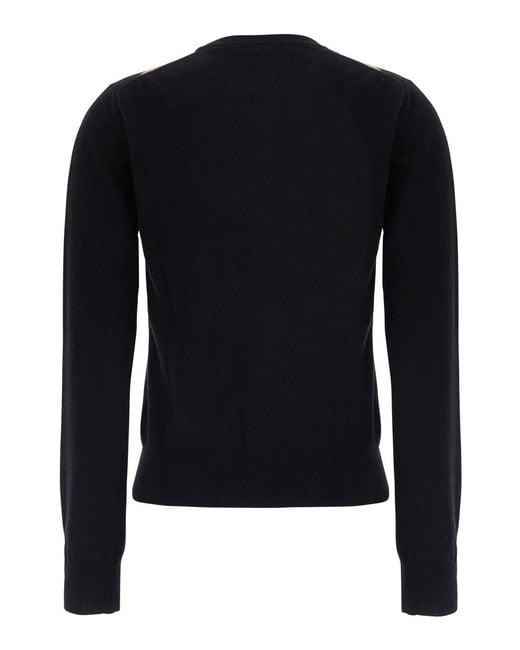 Jucca Black Round-Neck Sweater With Argyle Motif — Wool Tops