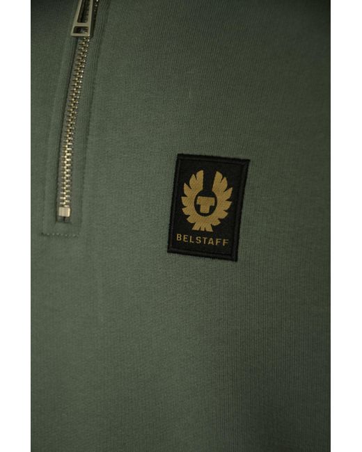 Belstaff Green Logo Patched Rib Trim Quarter-Zip Sweatshirt for men