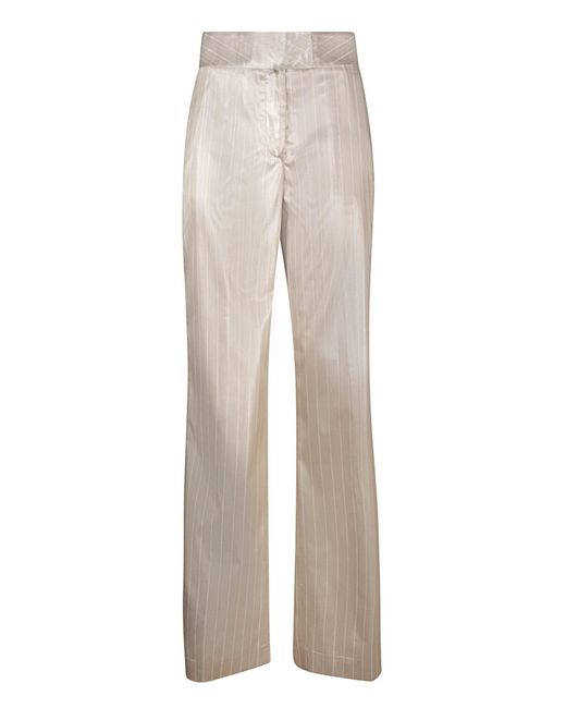 Genny White Satin Striped Sand Trousers