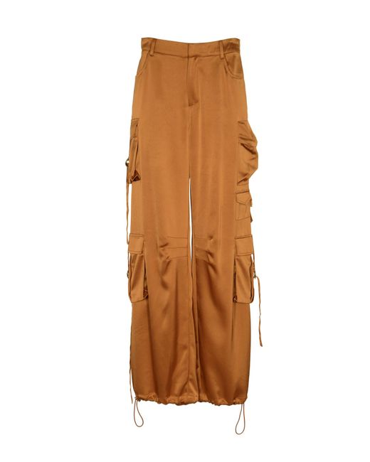 WEILI ZHENG Brown Satined Cargo Trousers