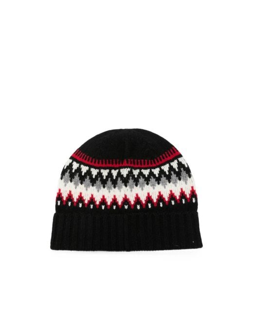 Moncler Black Knitted Fair Isle Wool Hat Virgin for men