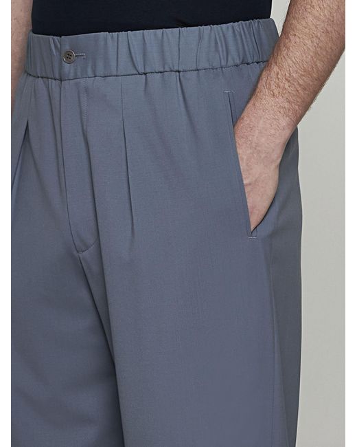 Giorgio Armani Blue Silk-Blend Trousers for men