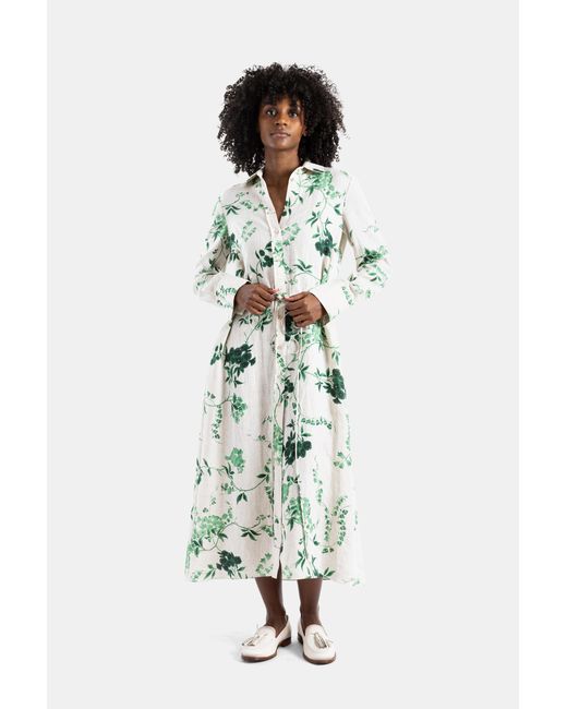 Erdem White Floral Linen Midi Shirt Dress