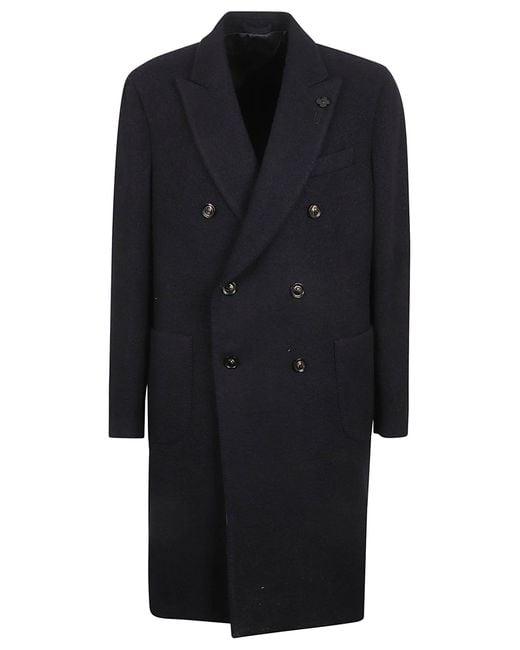 Lardini Black Double-Breast Plain Coat for men