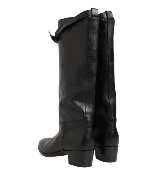 Dolce & Gabbana Black Kneehigh Leather Boots Block Heel for men