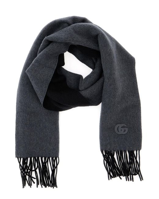 Gucci Black Scarf With Gg Patch, Cashmere for men