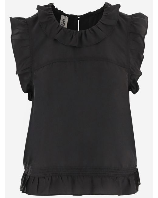 THE GARMENT Black Silk Ruffle Top With Back Ties Tops
