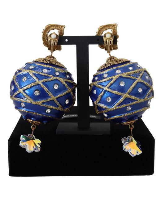 Dolce & Gabbana Blue Elegant Dangling Crystal Christmas Ball Earrings