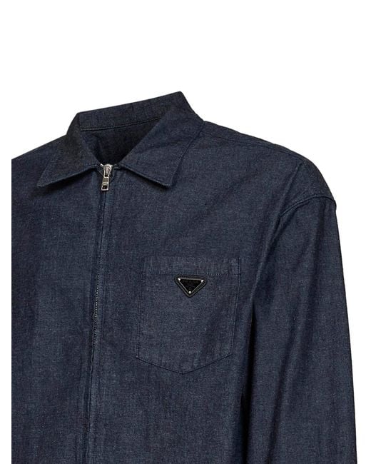 Prada Blue Shirt Cotton Chambray for men