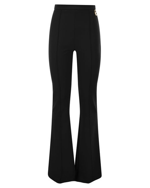 Elisabetta Franchi Black Stretch Crepe Palazzo Trousers With Charms