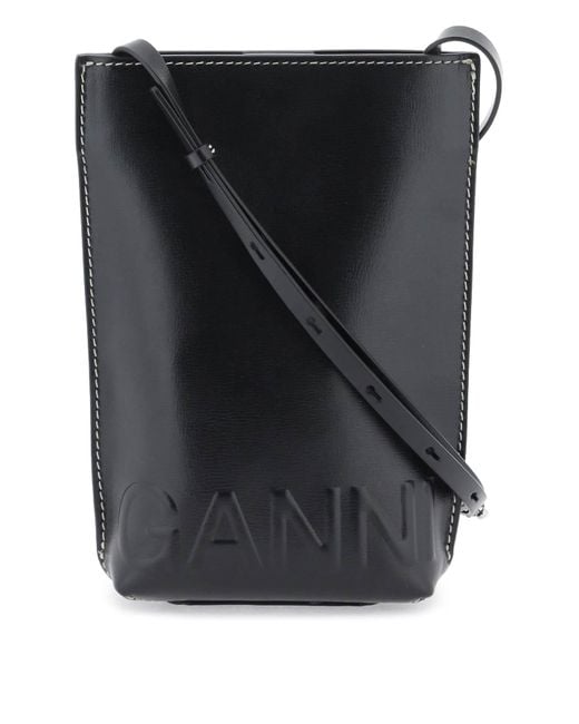 Ganni Black Leather Crossbody Bag