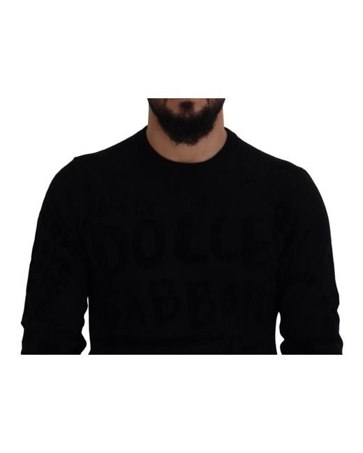 Dolce & Gabbana Black Wool Logo Pattern Crewneck Pullover Sweater Clothing for men