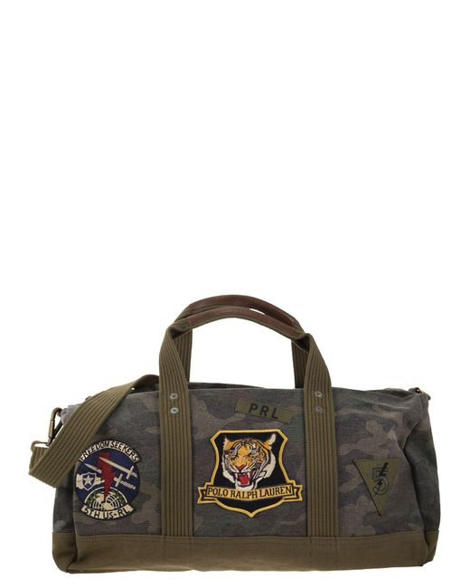 Polo Ralph Lauren Black Camouflage Canvas Duffle Bag With Tiger for men