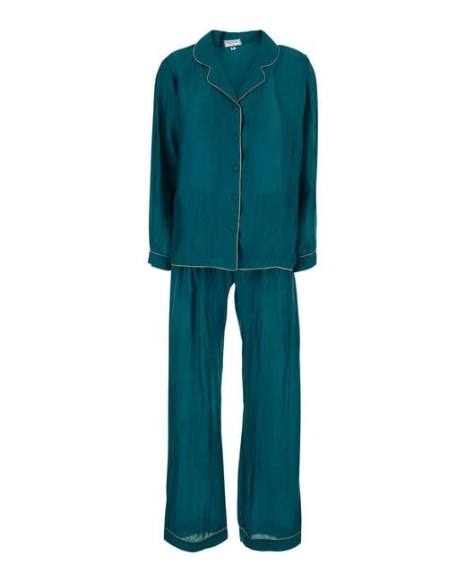 THE ROSE IBIZA Green Pajama Set Pijamasetwithbagl754 With Top And Pants Cotton For Suits