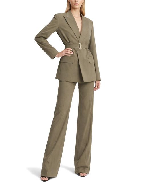 Victoria Beckham Green Tailored Blazer With Belt Wool Jacket