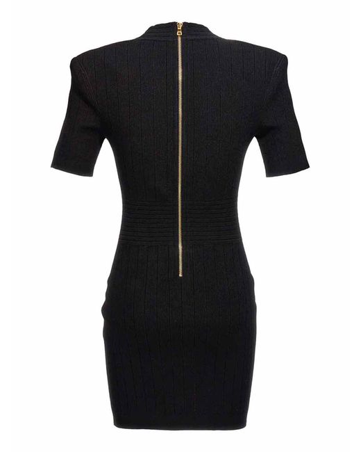 Balmain Black Knitted V-Necked Dress