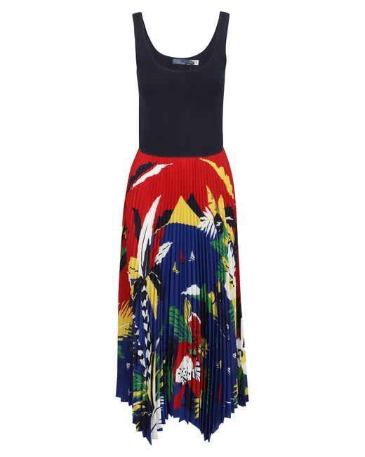 Polo Ralph Lauren Multicolor Contrast Pleated-hem Woven Midi Dress