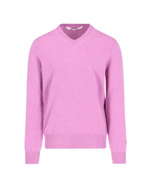 COMME DES GARÇONS PLAY Pink Logo V-Neck Sweater for men
