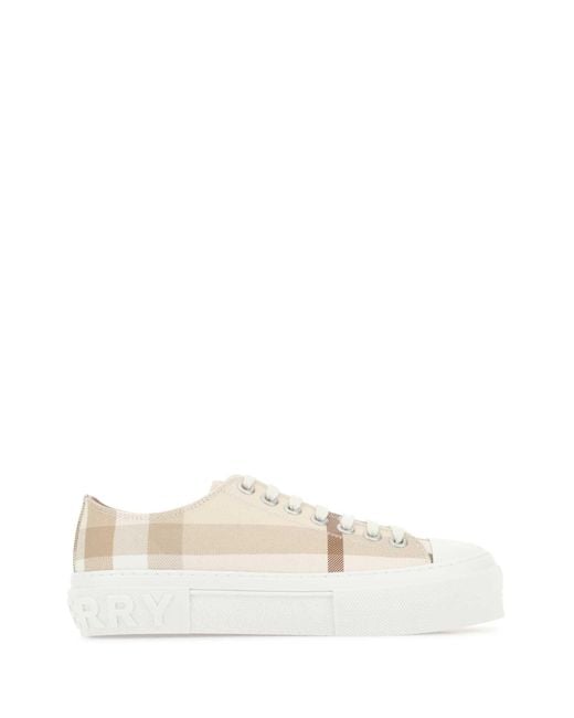 Burberry White Embroidered Canvas Sneakers