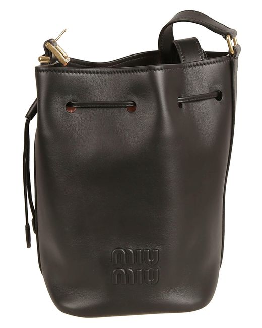 Miu Miu Black Logo Embossed Bucket Bag