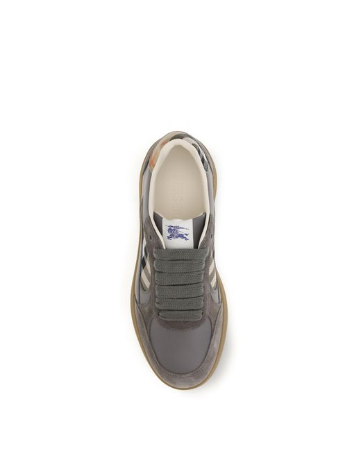 Burberry Gray Terrace Leather And Check Sneakers Tower/Sand Ip for men