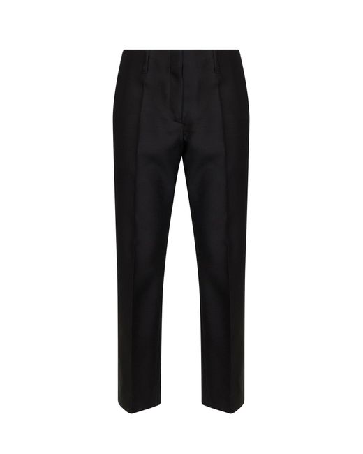 Dries Van Noten Black Rounded Wool Silk Tailored Cropped Trousers