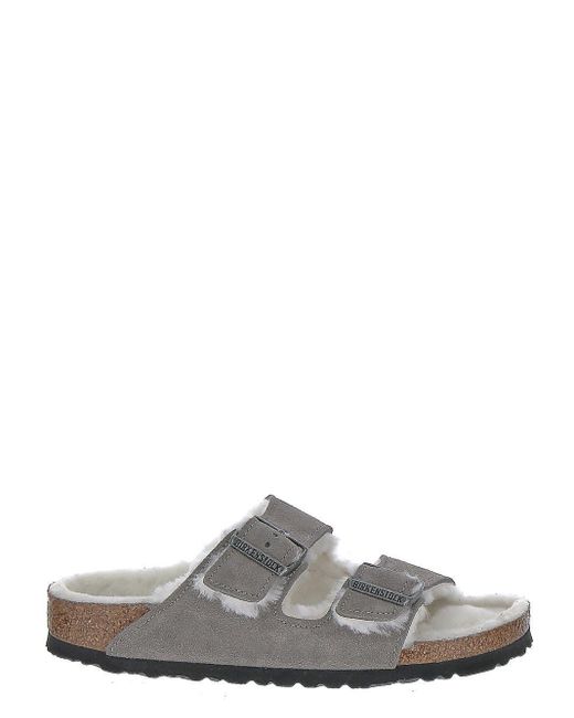 Birkenstock Arizona Shearling Stone Coin in White | Lyst