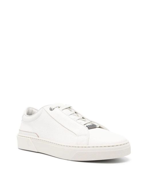 Boss White Grained Leather Sneakers With Logo Tag On Laces for men