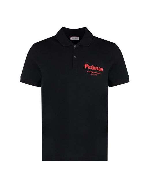 Alexander McQueen Black Cotton Piqué Polo Shirt for men