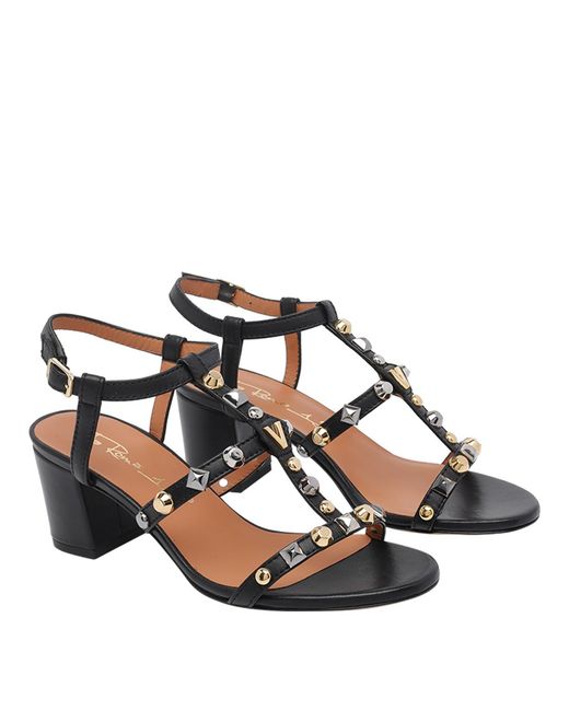 Via Roma 15 Black Sandals Calf Leather/Leather Sole