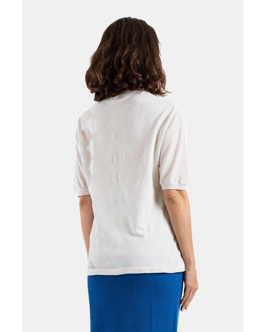 Bielo White Seashell Argyle Jacquard T-Shirt With Pattern Ecru T-Shirts And Polos