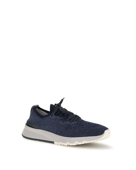 Brunello Cucinelli Blue Cotton Sneakers for men