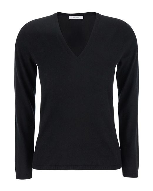 Max Mara Black Cashmere V-Neck Sweater For Tops