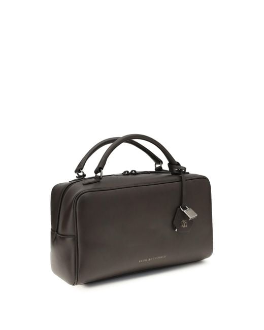 Brunello Cucinelli Black Boston Explorer Handbag Calf Leather Bos Taurus Shoulder Bags