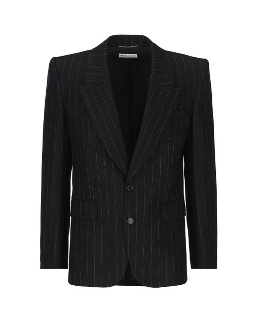 Saint Laurent Black Pinstriped Tailored Blazer for men