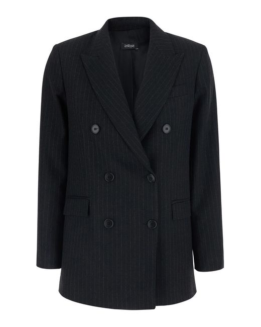 Le Plain Black Pinstripe Double-Breasted Blazer Blazers