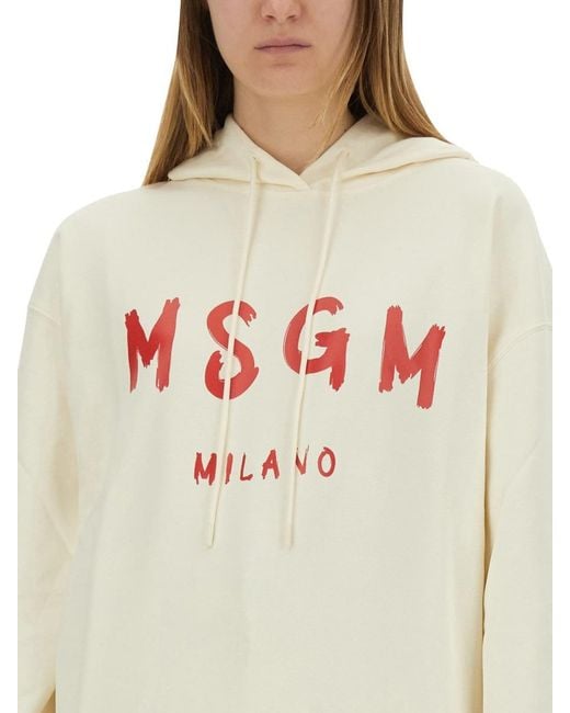MSGM Natural Sweatshirt With Brushed Logo Cotton Sweatshirts