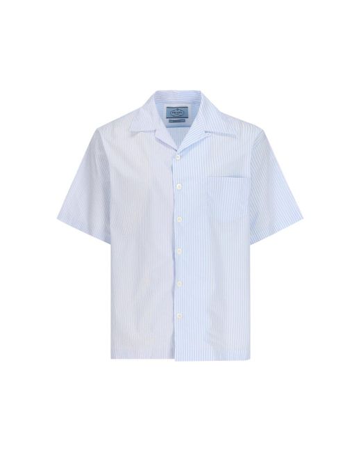 Prada Blue Printed Poplin Shirt for men