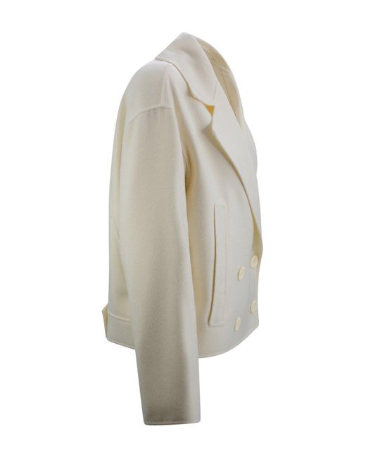 Max Mara Studio White Double-Breasted Long-Sleeved Coat