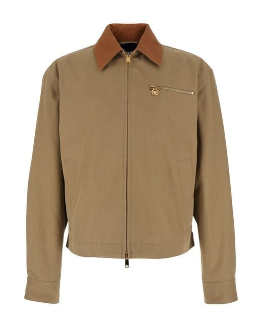 Versace Natural Jacket With Leather Collar And Medusa Head Metallic Detail for men