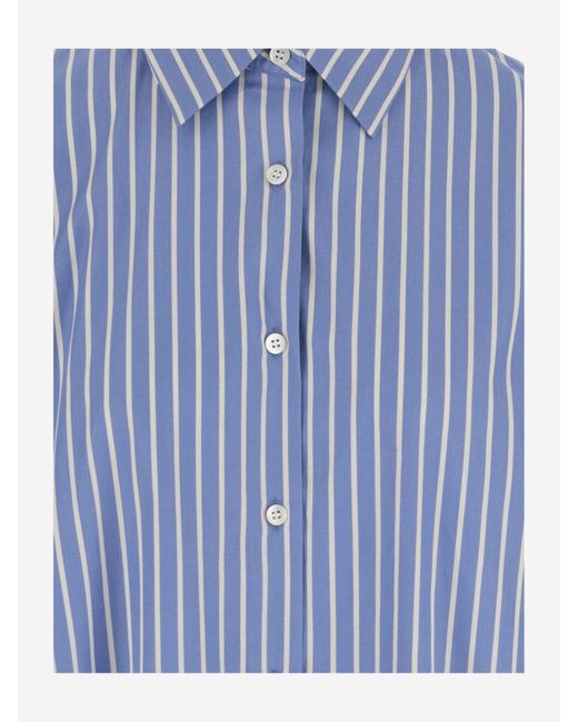 Dries Van Noten Blue Cotton Shirt With Striped Pattern