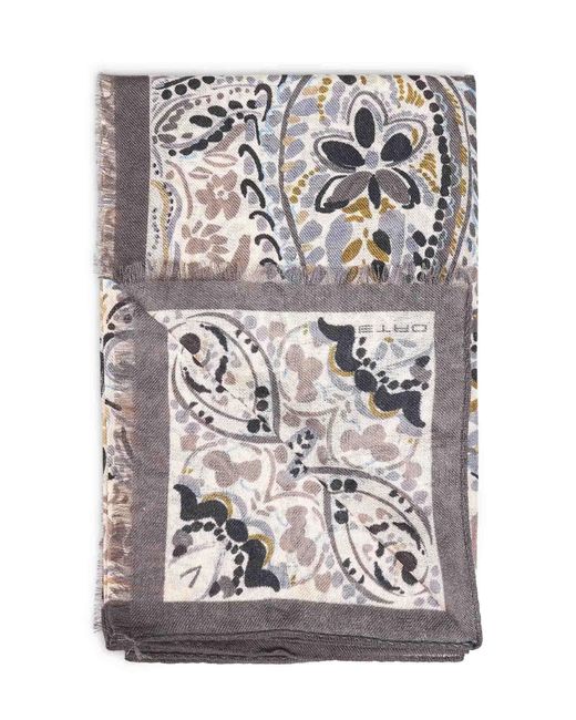 Etro Gray Wool And Silk Scarf With Floral Paisley Pattern