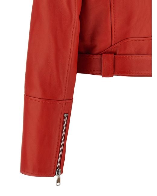 Alexander McQueen Red Cropped Biker Jacket